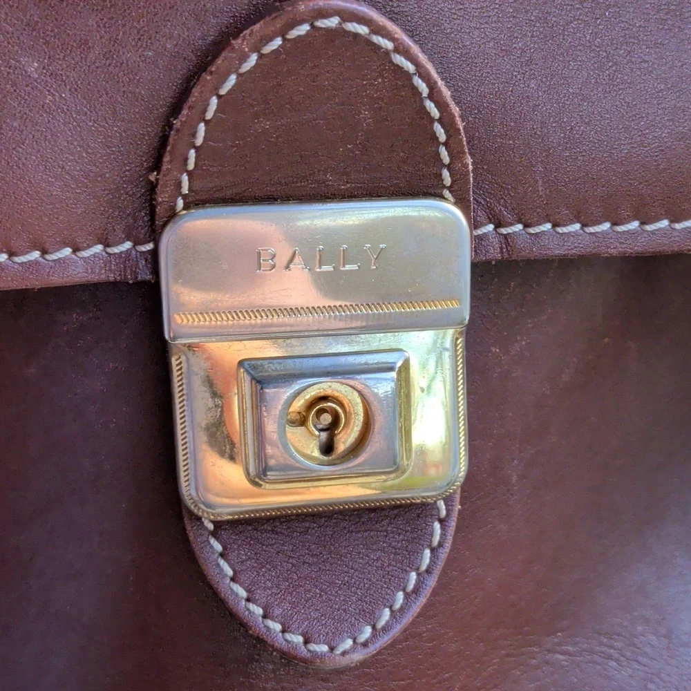 Bally Two Way Leather Briefcase Bag - Brown